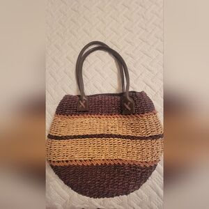 Brown and Tan Woven Tote Bag